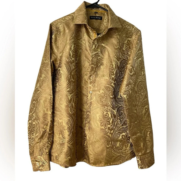 BARRY.WANG Men’s Woven Paisely Silk LS Button Down Small Dress Shirt BNWT - Picture 1 of 9
